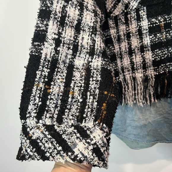 Charlie Luciano Tweed Patchwork denim Shirt shacket Black oversized medium top - Picture 2 of 9